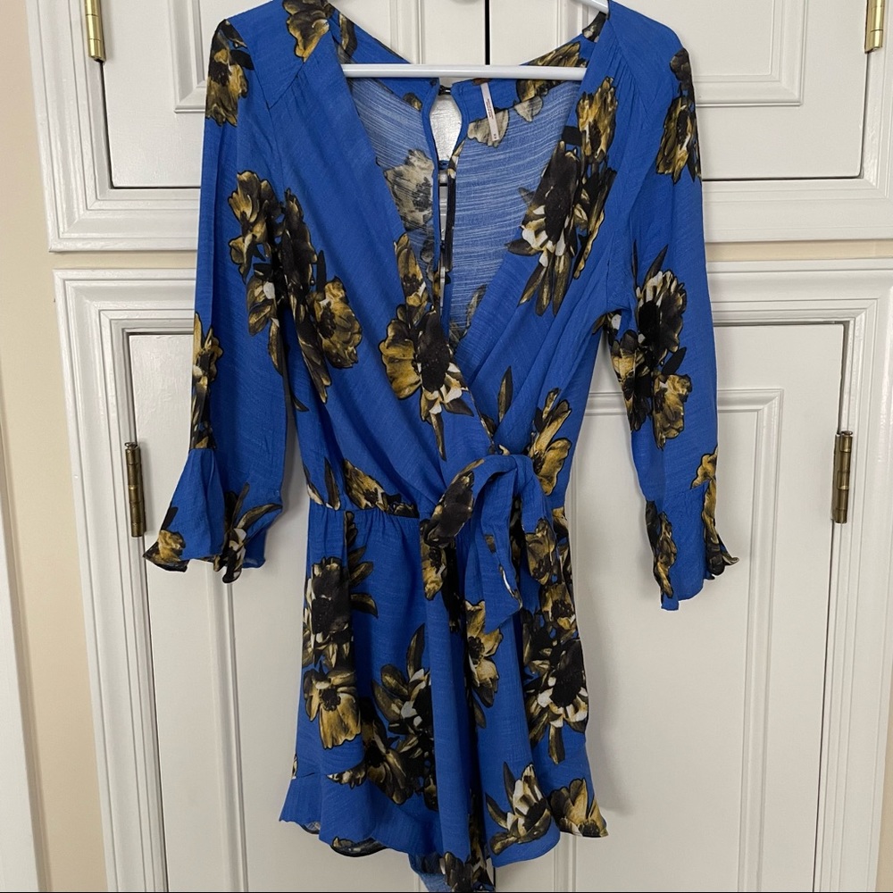 Free People Blue Long-sleeve Romper
